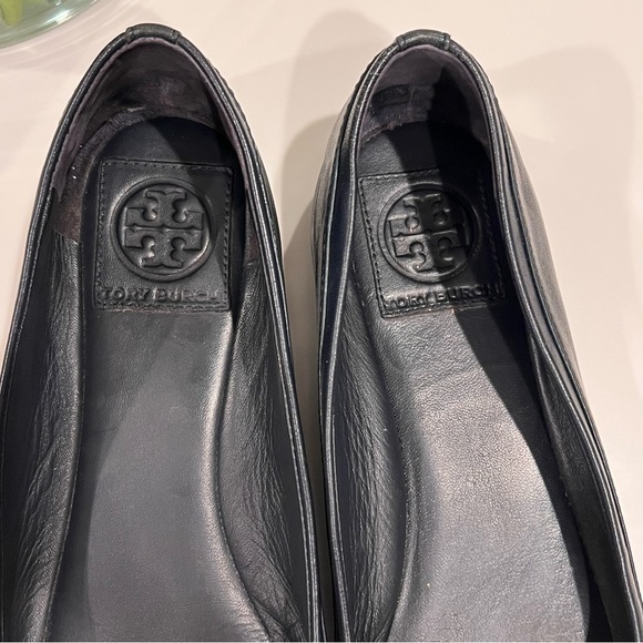 Tory Burch Sz 8 Preppy Ballet flats tortoise bow Jolene Tortuga Gold Reva navy - Picture 10 of 16